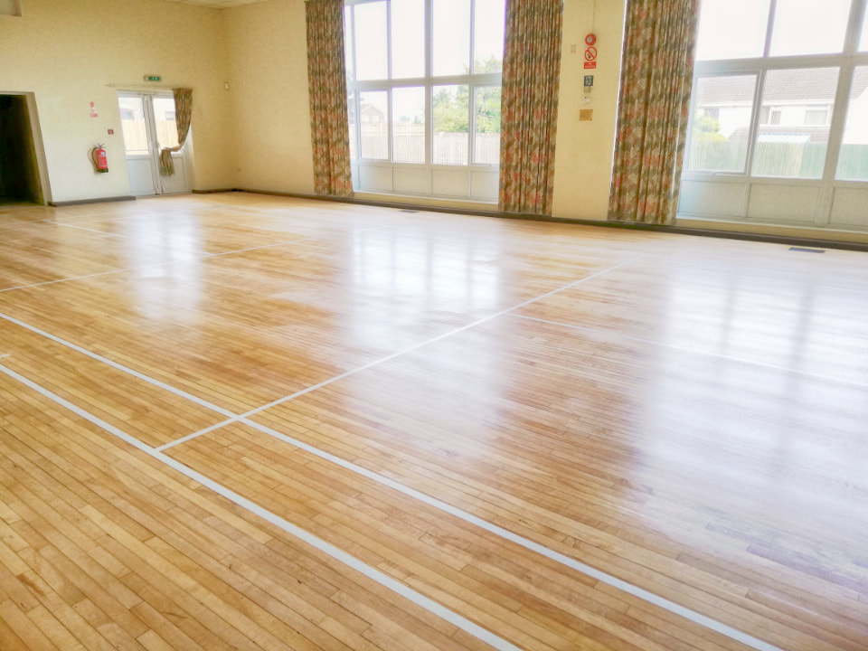 The beautiful sprung Maple floor of the Main Hall at Stalbridge has been recently renovated